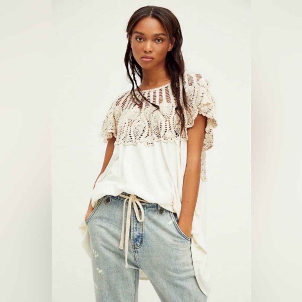 Free People Sweet Sun Crochet Cream Tunic